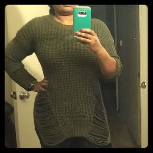Olive colored distressed sweater/ dress